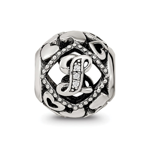 CZ Letter L Charm Bead in Sterling Silver