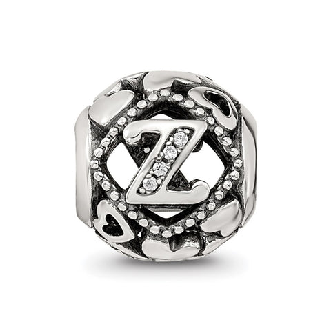 CZ Letter Z Charm Bead in Sterling Silver