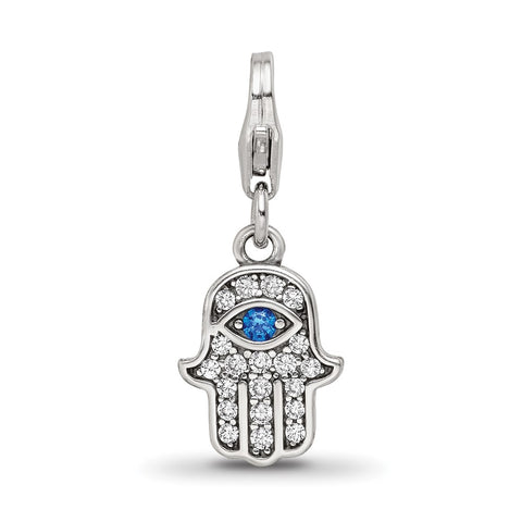 CZ & Blue Spinel Hamsa Charm in Sterling Silver