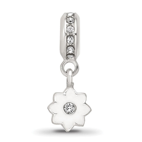 Crystals From Swarovski White Enamel Dangle Flower Charm Bead in Sterling Silver