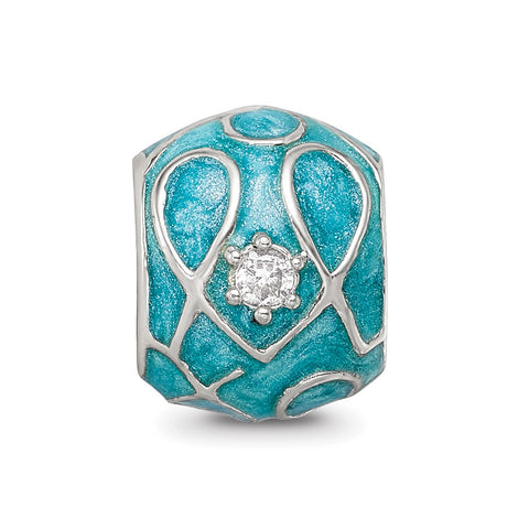 Teal Enamel CZ Loop Pattern Charm Bead in Sterling Silver