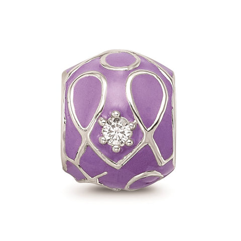 Purple Enamel CZ Loop Pattern Charm Bead in Sterling Silver