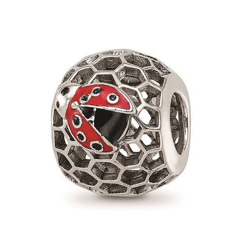 Enamel Lady Bug Charm Bead in Sterling Silver