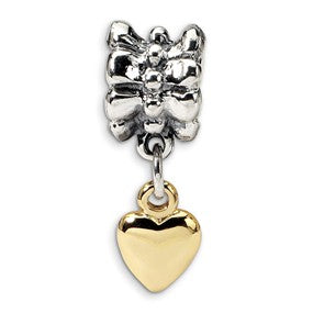 Sterling Silver & Gold Plated Heart Dangle Bead Charm hide-image