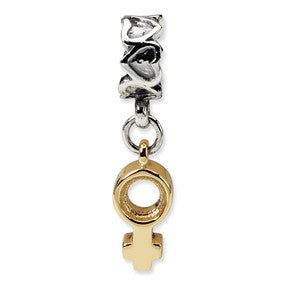 Sterling Silver & 14k Yellow Gold Female Sign Dangle Bead Charm hide-image