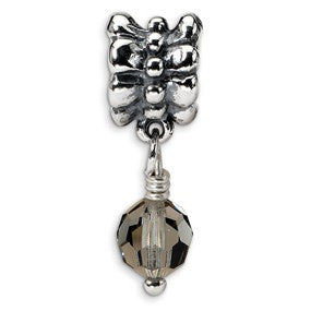 Sterling Silver Smokey Swarovski Elements Dangle Bead Charm hide-image