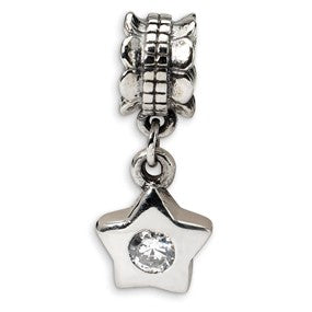 Sterling Silver CZ Star Dangle Bead Charm hide-image