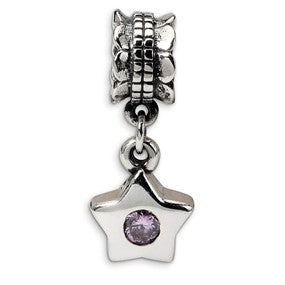 Sterling Silver Pink CZ Star Dangle Bead Charm hide-image