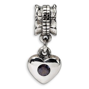 Sterling Silver Smokey CZ Heart Dangle Bead Charm hide-image