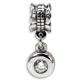 Sterling Silver CZ Round Dangle Bead Charm hide-image