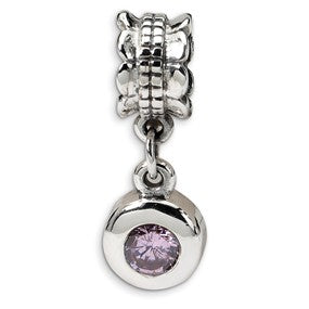 Sterling Silver Pink CZ Round Dangle Bead Charm hide-image