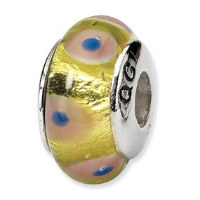 Sterling Silver Pink/Yellow Hand-blown Glass Bead Charm hide-image