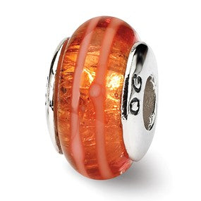 Sterling Silver Orange Hand-blown Glass Bead Charm hide-image