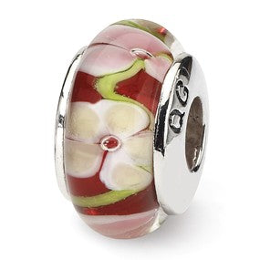 Sterling Silver Red Floral Hand-blown Glass Bead Charm hide-image