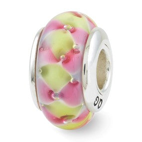 Sterling Silver Pink/Yellow Hand-blown Glass Bead Charm hide-image