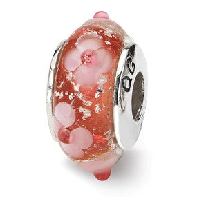 Sterling Silver Red Floral Hand-blown Glass Bead Charm hide-image