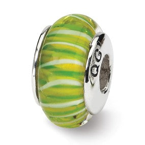 Sterling Silver Green Hand-blown Glass Bead Charm hide-image
