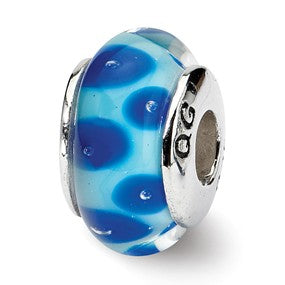 Sterling Silver Blue Hand-blown Glass Bead Charm hide-image