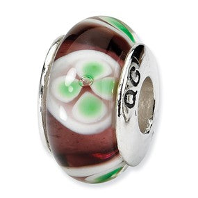 Sterling Silver Brown Floral Hand-blown Glass Bead Charm hide-image