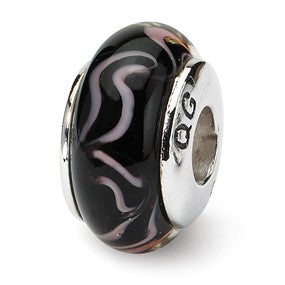 Sterling Silver Black/Pink Hand-blown Glass Bead Charm hide-image