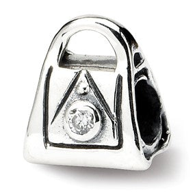 Sterling Silver Kids CZ Handbag Bead Charm hide-image