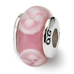 Sterling Silver Kids Pink Hand-blown Glass Bead Charm hide-image