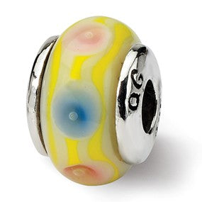 Sterling Silver Kids Yellow Hand-blown Glass Bead Charm hide-image