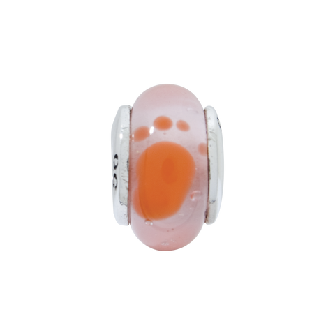 Kids Orange Foot Mur.Glass Charm Bead in Sterling Silver