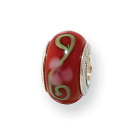 Sterling Silver Kids Red Hand-blown Glass Bead Charm hide-image