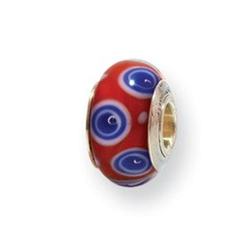 Sterling Silver Kids Red Hand-blown Glass Bead Charm hide-image