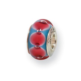 Sterling Silver Kids Red Hand-blown Glass Bead Charm hide-image