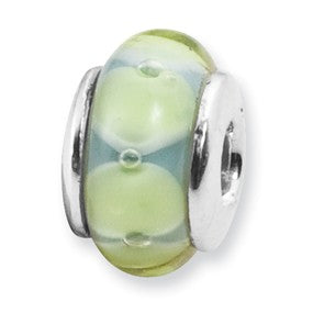 Sterling Silver Kids Light Blue & GreenHand-blown Glass Bead Charm hide-image