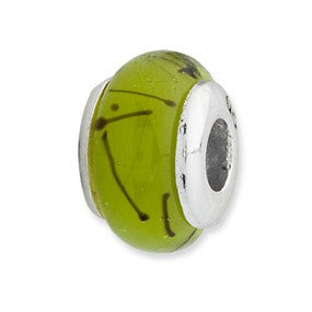 Sterling Silver Kids Green Hand-blown Glass Bead Charm hide-image