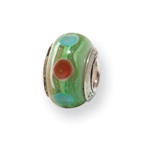 Sterling Silver Kids Green Hand-blown Glass Bead Charm hide-image