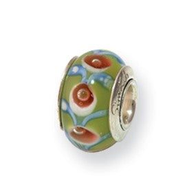 Sterling Silver Kids Green Hand-blown Glass Bead Charm hide-image