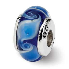 Sterling Silver Kids Blue Hand-blown Glass Bead Charm hide-image