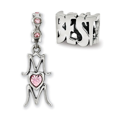 Best Mom Boxed Charm Bead Set in Sterling Silver