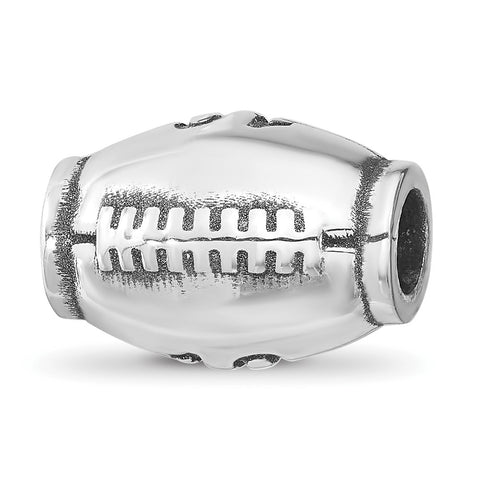 High Polished Personalized Football Charm Bead in Sterling Silver