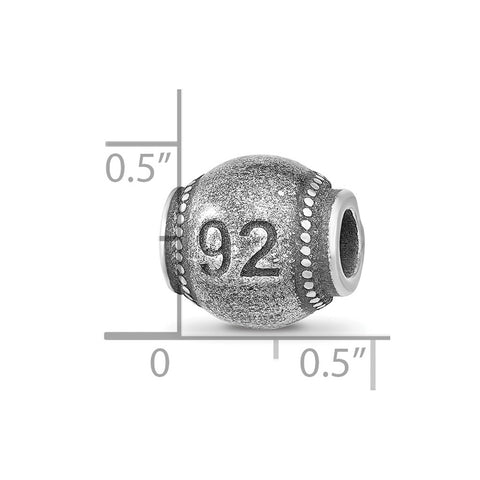 Antiqued Personalized Baseball Charm Bead in Sterling Silver