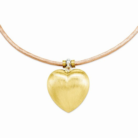 Sterling Silver Gold Plated Heart On Round Neck Necklace