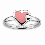 Sterling Silver Polished Pink Enameled Heart Ring