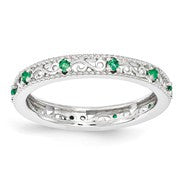 Sterling Silver Created Emerald Ring