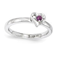 Sterling Silver Rhodolite Garnet Heart Ring