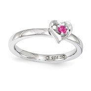 Sterling Silver Ruby Heart Ring