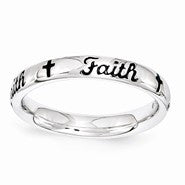 Sterling Silver Black Enamel Faith Ring