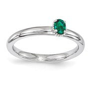 Sterling Silver Created Emerald Single Stone Ring