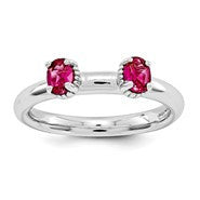 Sterling Silver Ruby Two Stone Ring