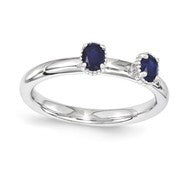 Sterling Silver Created Sapphire Two Stone Ring