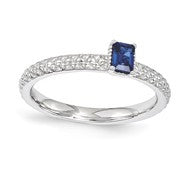 Sterling Silver Created Sapphire Single Stone Ring