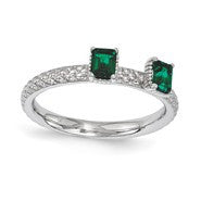 Sterling Silver Created Emerald Two Stone Ring